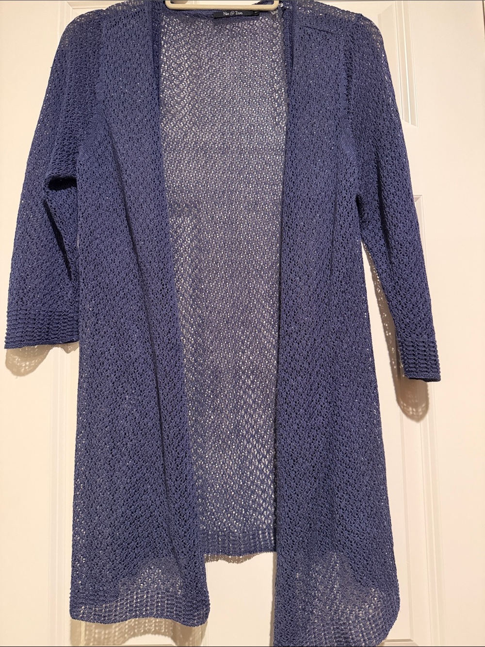 NIC+ZOE Blue Open-Weave Knit Long Cardigan